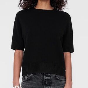ANINE BING Short-Sleeve Cashmere Jackson Sweater